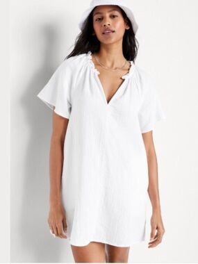 Old Navy Short Sleeve Demi Swing White Cotton Dress M